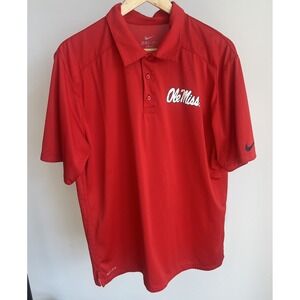 Nike Dri Fit Polo Shirt Ole Miss Rebels Red Football Top Mens Lg Performance